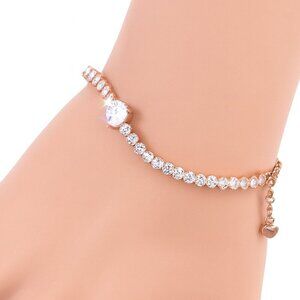 NWT Pandora Sparkling Heart Tennis Bracelet Rose Gold 14k Plated Pink Crystal